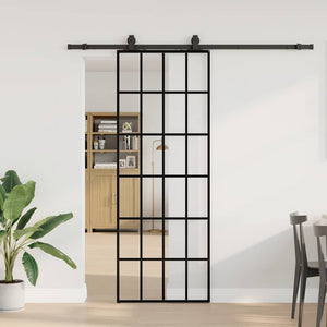 Porta Scorrevole con Ferramenta Nera 76x205 cm in Vetro ESG 3375853