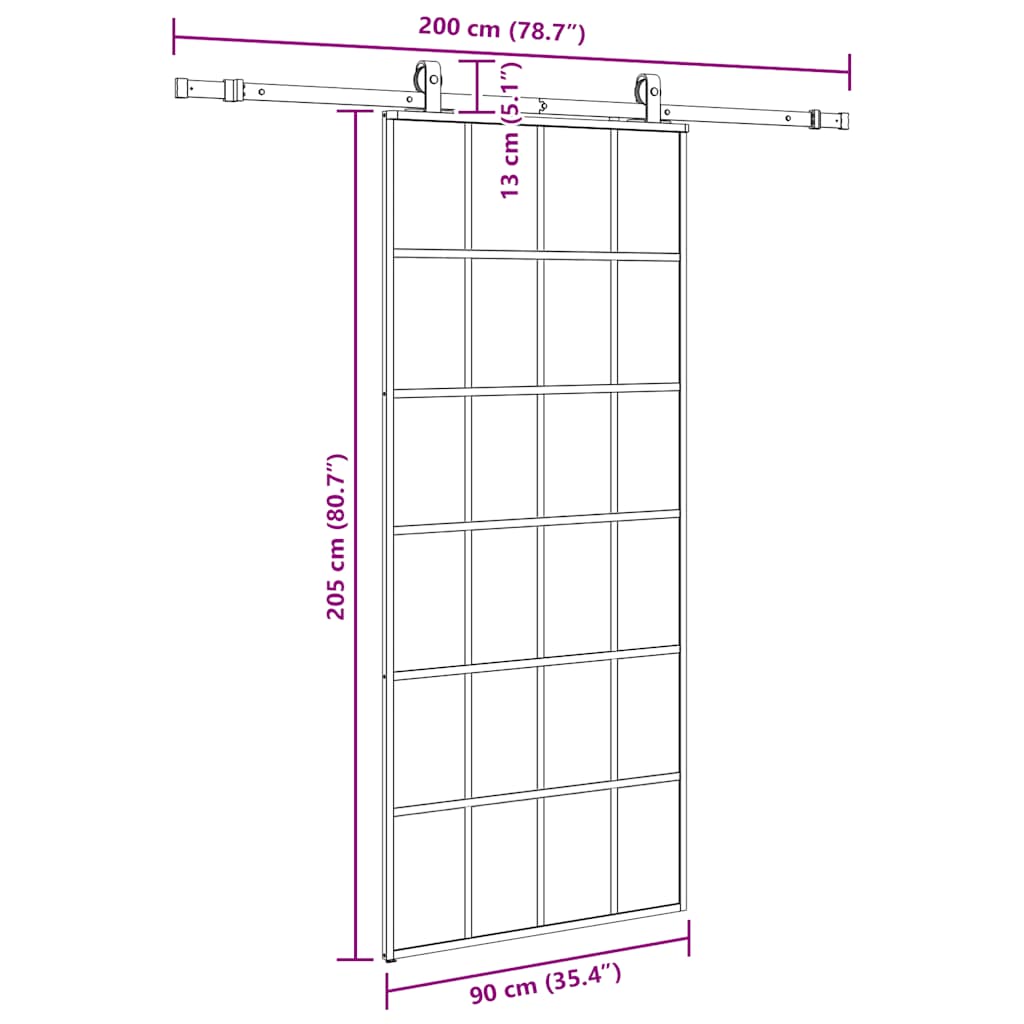 Porta Scorrevole con Ferramenta Nera 90x205 cm in Vetro ESG 3375854