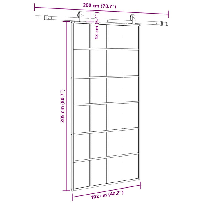 Porta Scorrevole con Ferramenta Nera 102x205 cm in Vetro ESG