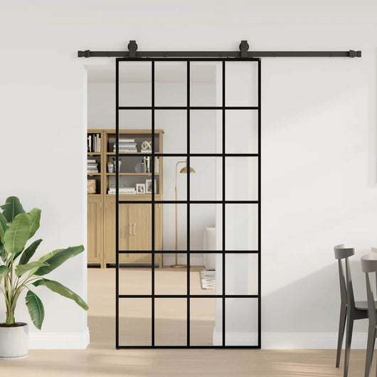 Porta Scorrevole con Ferramenta Nera 102x205 cm in Vetro ESG