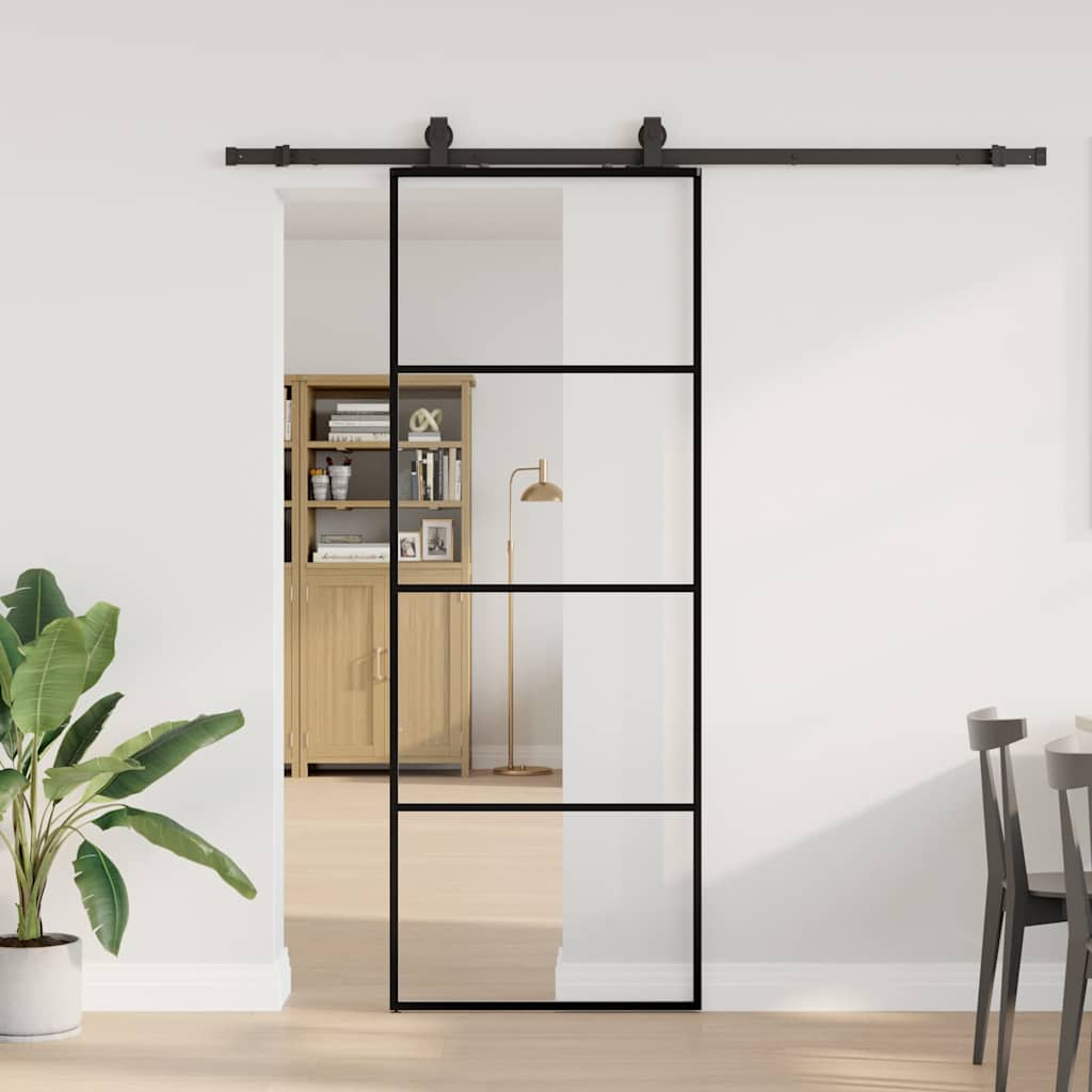 Porta Scorrevole con Ferramenta Nera 76x205 cm in Vetro ESG 3375856