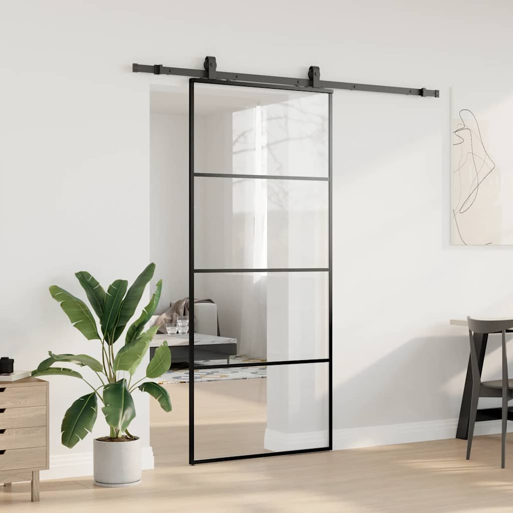 Porta Scorrevole con Ferramenta Nera 90x205 cm in Vetro ESG 3375858