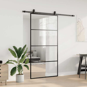 Porta Scorrevole con Ferramenta Nera 102,5x205 cm in Vetro ESG