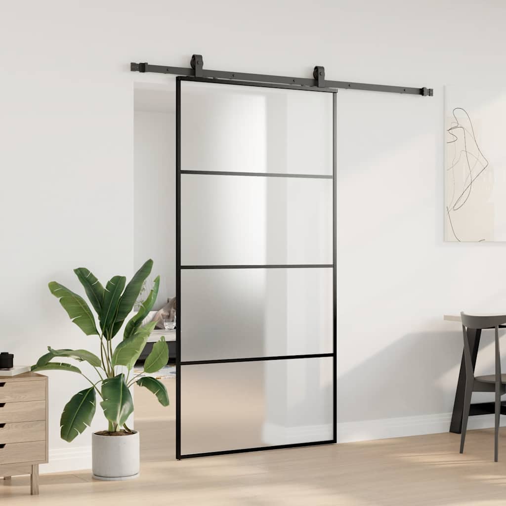 Porta Scorrevole con Ferramenta Nera 102,5x205 cm in Vetro ESG