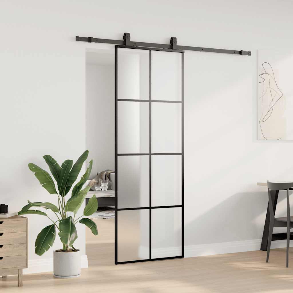 Porta Scorrevole con Ferramenta Nera 76x205 cm in Vetro ESG