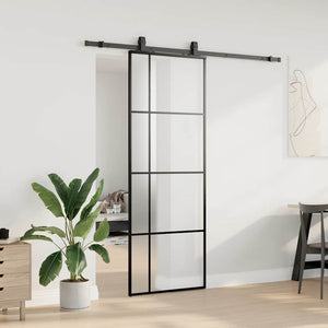 Porta Scorrevole con Ferramenta Nera 76x205 cm in Vetro ESG