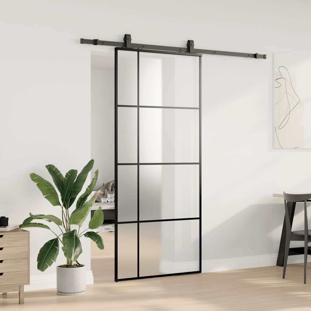 Porta Scorrevole con Ferramenta Nera 90x205 cm in Vetro ESG 3375871