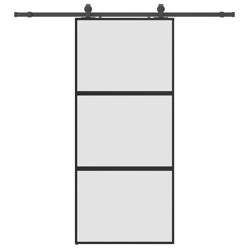 Porta Scorrevole Set Ferramenta Nera 90x205 cm Vetro Temperato 3375875