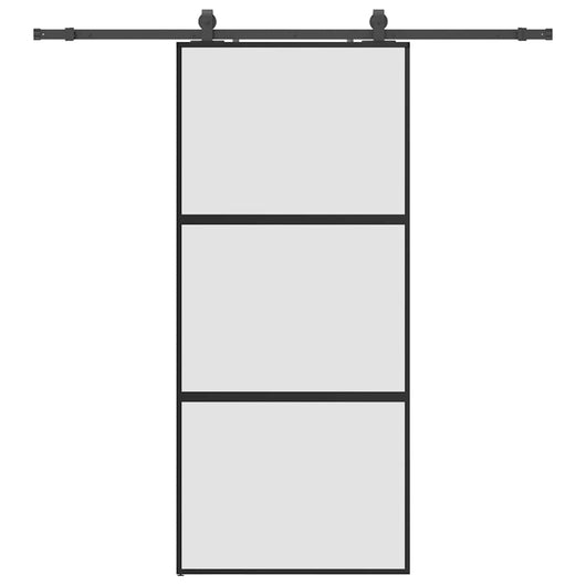 Porta Scorrevole Set Ferramenta Nera 90x205 cm Vetro Temperato