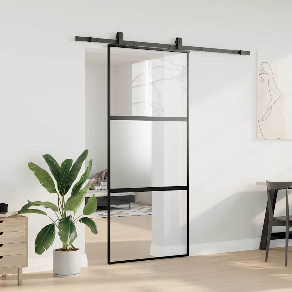 vidaXL Porta Scorrevole Set Ferramenta Nera 90x205 cm Vetro Temperato