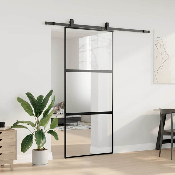 vidaXL Porta Scorrevole Set Ferramenta Nera 90x205 cm Vetro Temperato