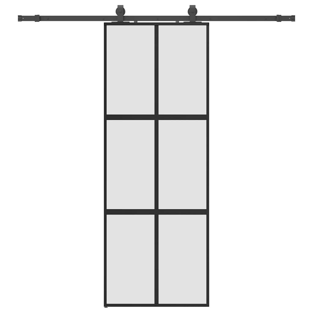 Porta Scorrevole Set Ferramenta Nera 76x205 cm Vetro Temperato 3375880