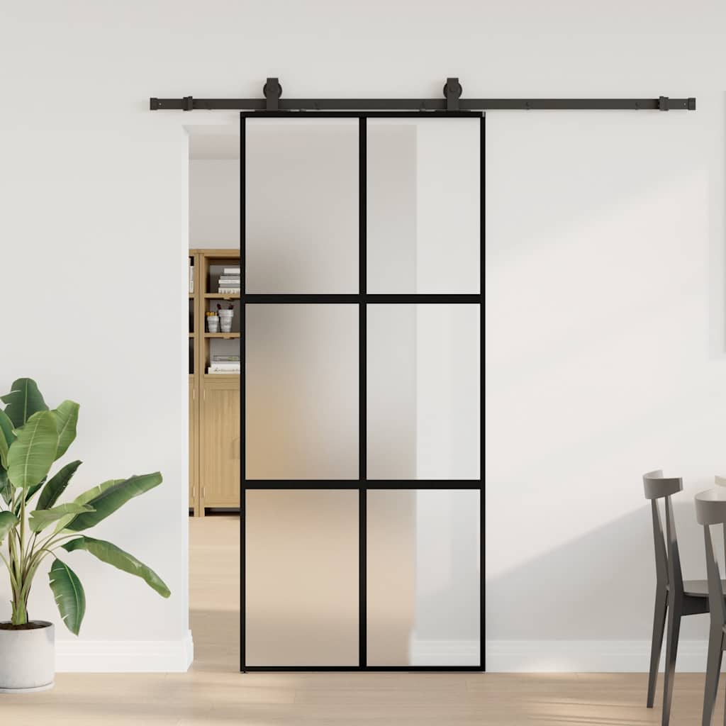 Porta Scorrevole Set Ferramenta Nera 90x205 cm Vetro Temperato 3375881