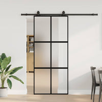 Porta Scorrevole Set Ferramenta Nera 90x205 cm Vetro Temperato 3375881