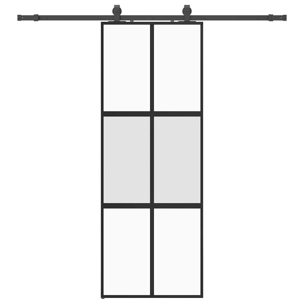 Porta Scorrevole Set Ferramenta Nera 76x205 cm Vetro Temperato 3375883