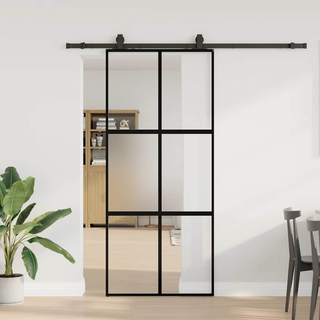 vidaXL Porta Scorrevole Set Ferramenta Nera 90x205 cm Vetro Temperato