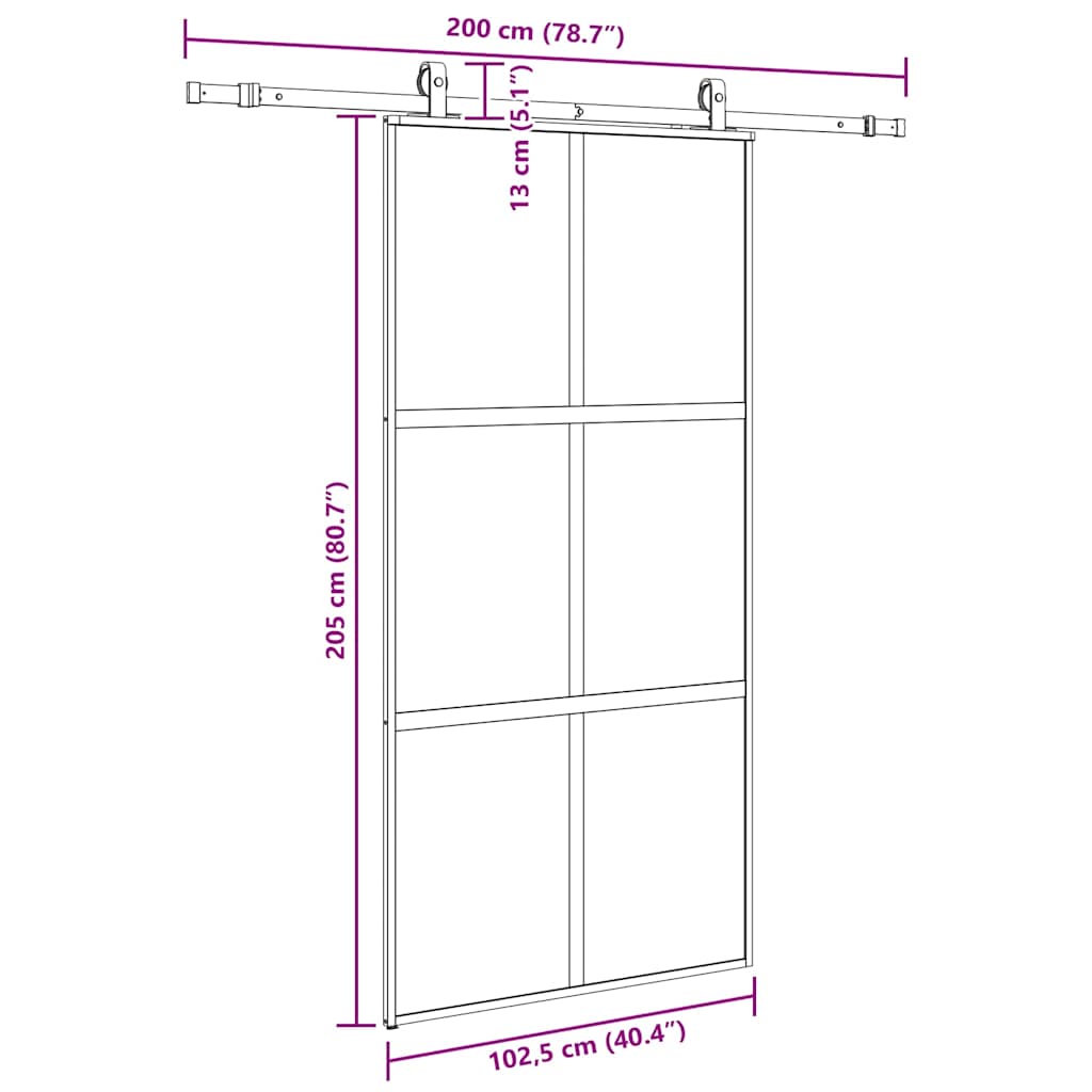 Porta Scorrevole Ferramenta Nera 102,5x205 cm Vetro Temperato