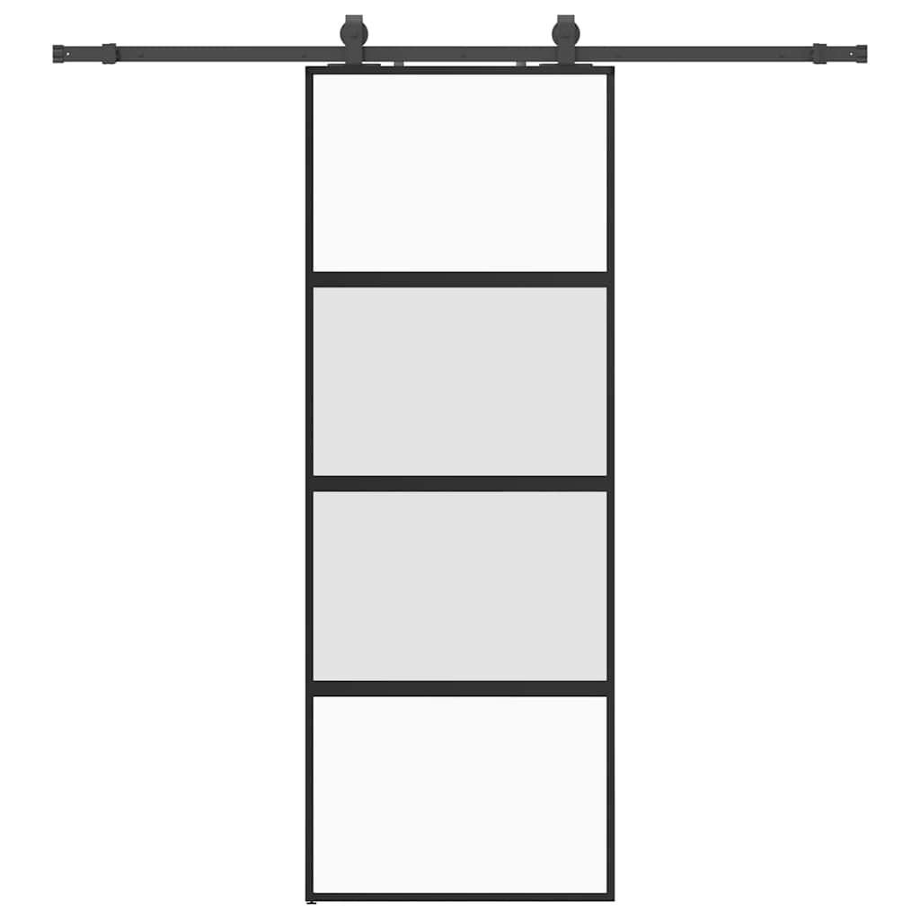 Porta Scorrevole Set Ferramenta Nera 76x205 cm Vetro Temperato 3375889