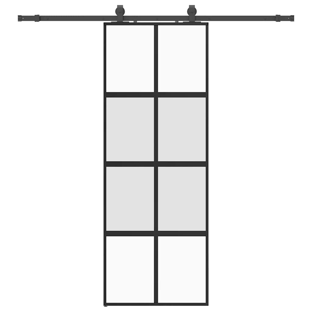 Porta Scorrevole Set Ferramenta Nera 76x205 cm Vetro Temperato 3375892