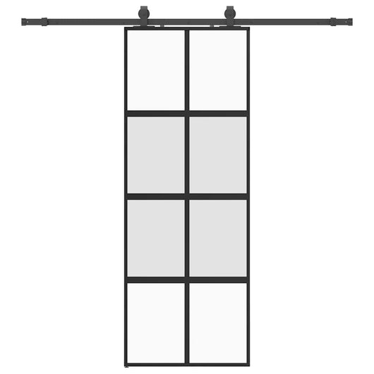 Porta Scorrevole Set Ferramenta Nera 76x205 cm Vetro Temperato 3375892