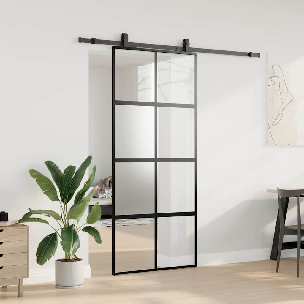 vidaXL Porta Scorrevole Set Ferramenta Nera 90x205 cm Vetro Temperato