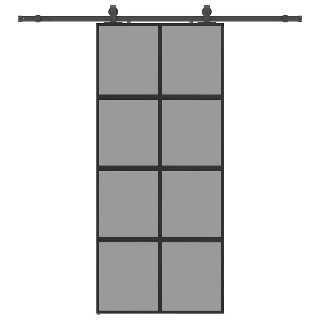 Porta Scorrevole Set Ferramenta Nera 90x205 cm Vetro Temperato