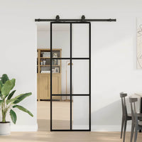 Porta Scorrevole con Ferramenta Nera 76x205 cm in Vetro ESG 3375902
