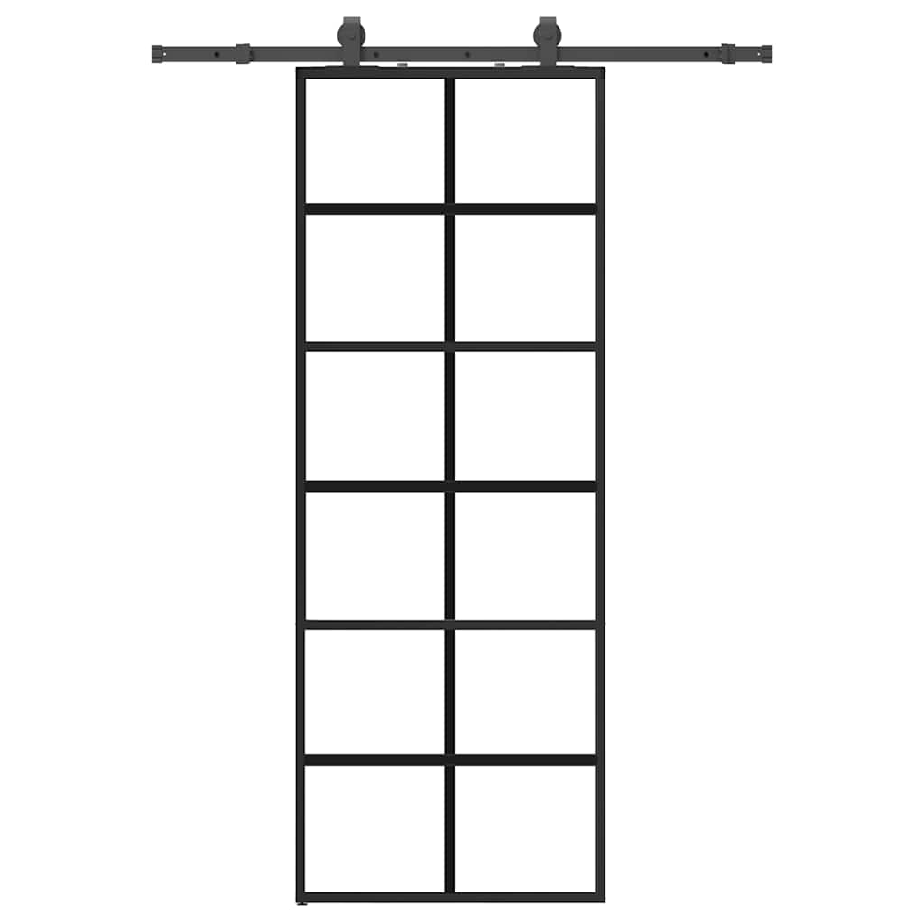 Porta Scorrevole con Ferramenta Nera 76x205 cm in Vetro ESG