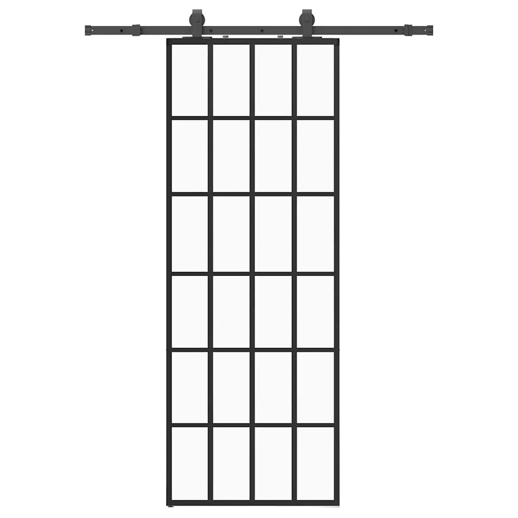 Porta Scorrevole con Ferramenta Nera 76x205 cm in Vetro ESG