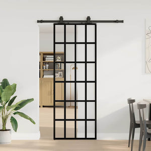Porta Scorrevole con Ferramenta Nera 76x205 cm in Vetro ESG 3375905