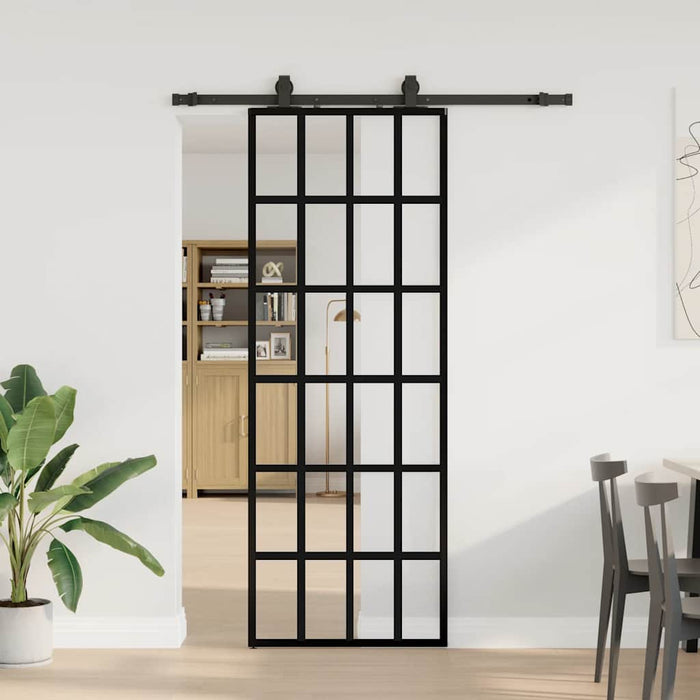 Porta Scorrevole con Ferramenta Nera 76x205 cm in Vetro ESG