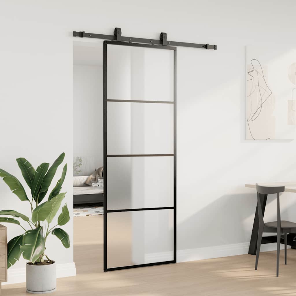 Porta Scorrevole con Ferramenta Nera 76x205 cm in Vetro ESG