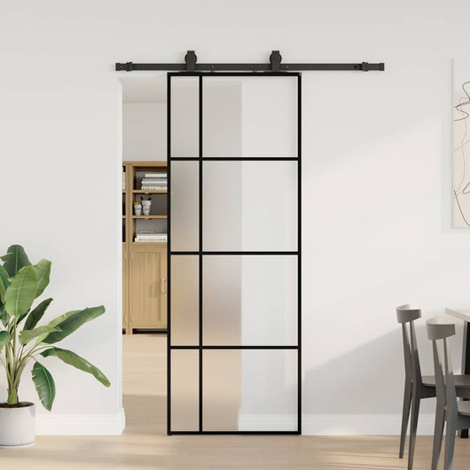 Porta Scorrevole con Ferramenta Nera 76x205 cm in Vetro ESG 3375911