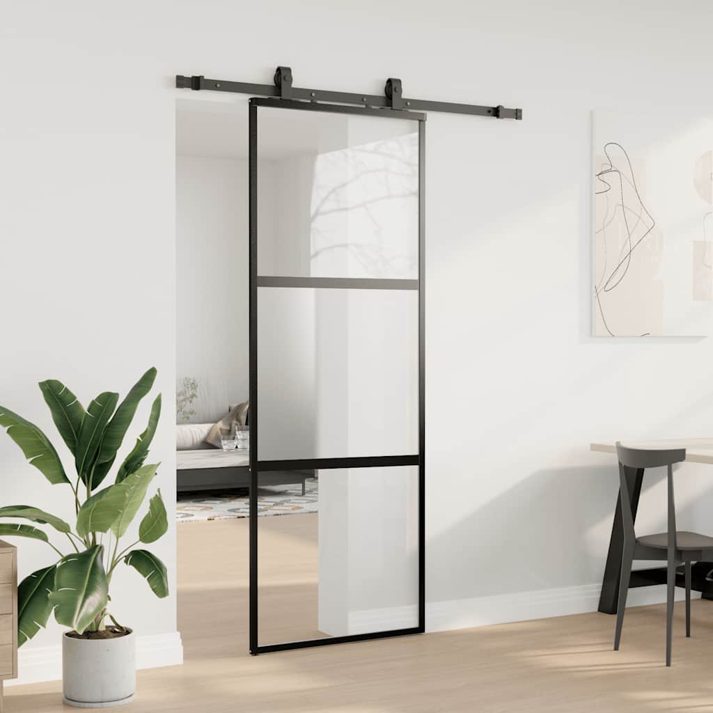 vidaXL Porta Scorrevole Set Ferramenta Nera 76x205 cm Vetro Temperato