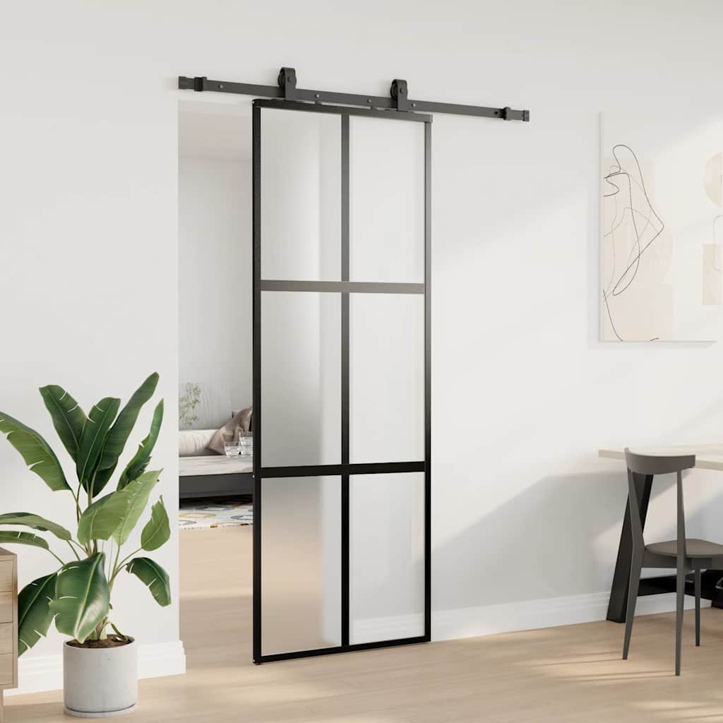 vidaXL Porta Scorrevole Set Ferramenta Nera 76x205 cm Vetro Temperato