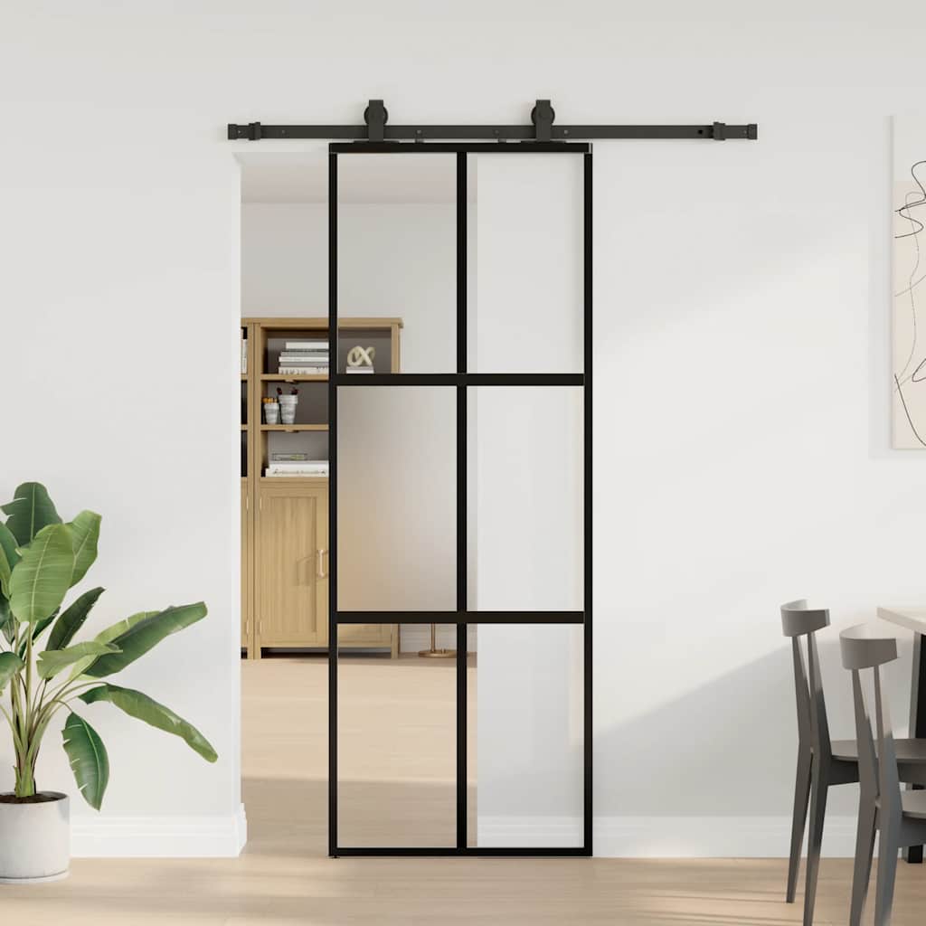 vidaXL Porta Scorrevole Set Ferramenta Nera 76x205 cm Vetro Temperato