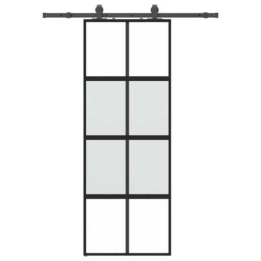Porta Scorrevole Set Ferramenta Nera 76x205 cm Vetro Temperato 3375918