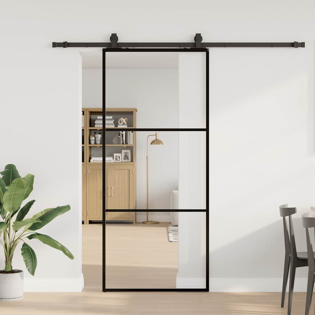 vidaXL Porta Scorrevole con Ferramenta Nera 90x205 cm in Vetro ESG