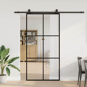 Porta Scorrevole con Ferramenta Nera 102x205 cm in Vetro ESG
