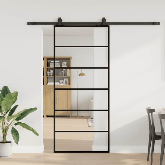 vidaXL Porta Scorrevole con Ferramenta Nera 90x205 cm in Vetro ESG