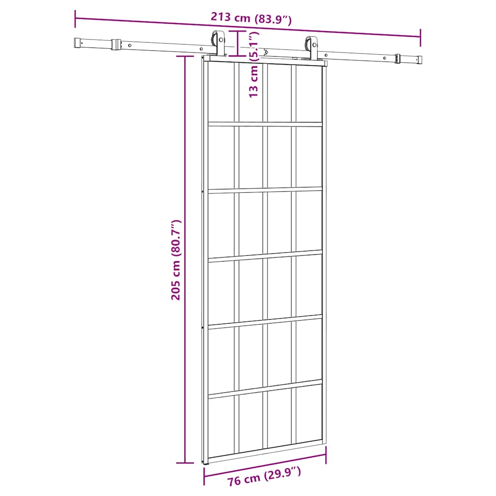 Porta Scorrevole con Ferramenta Nera 76x205 cm in Vetro ESG 3375933