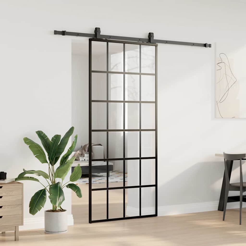 vidaXL Porta Scorrevole con Ferramenta Nera 90x205 cm in Vetro ESG