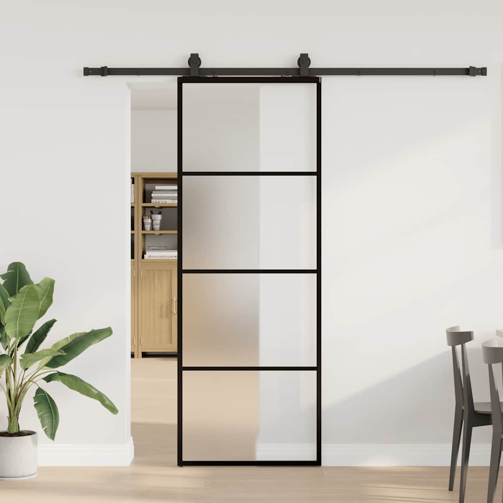 vidaXL Porta Scorrevole con Ferramenta Nera 76x205 cm in Vetro ESG