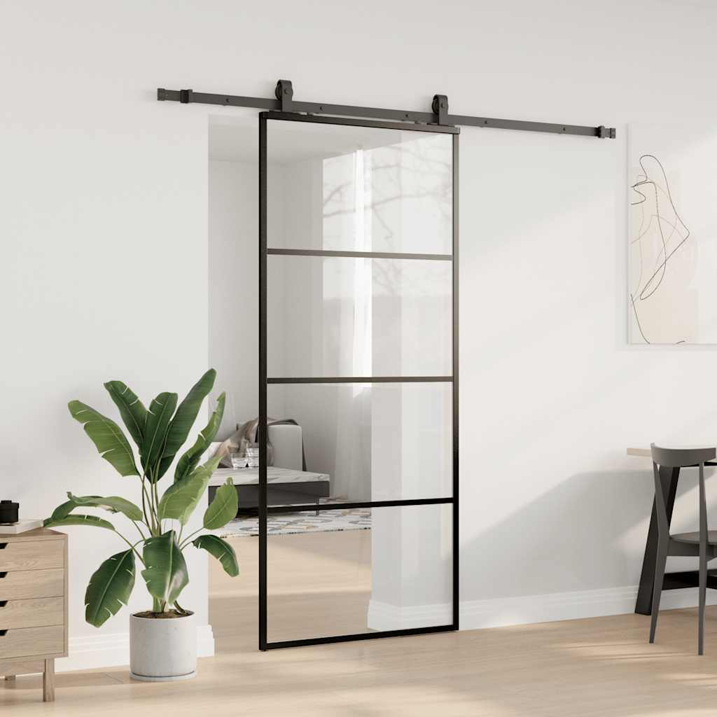 Porta Scorrevole con Ferramenta Nera 90x205 cm in Vetro ESG