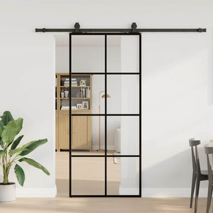 Porta Scorrevole con Ferramenta Nera 90x205 cm in Vetro ESG 3375944