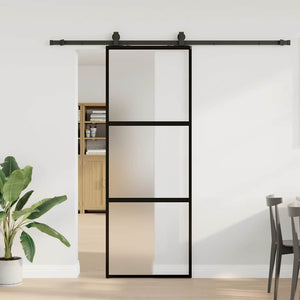 vidaXL Porta Scorrevole Set Ferramenta Nera 76x205 cm Vetro Temperato