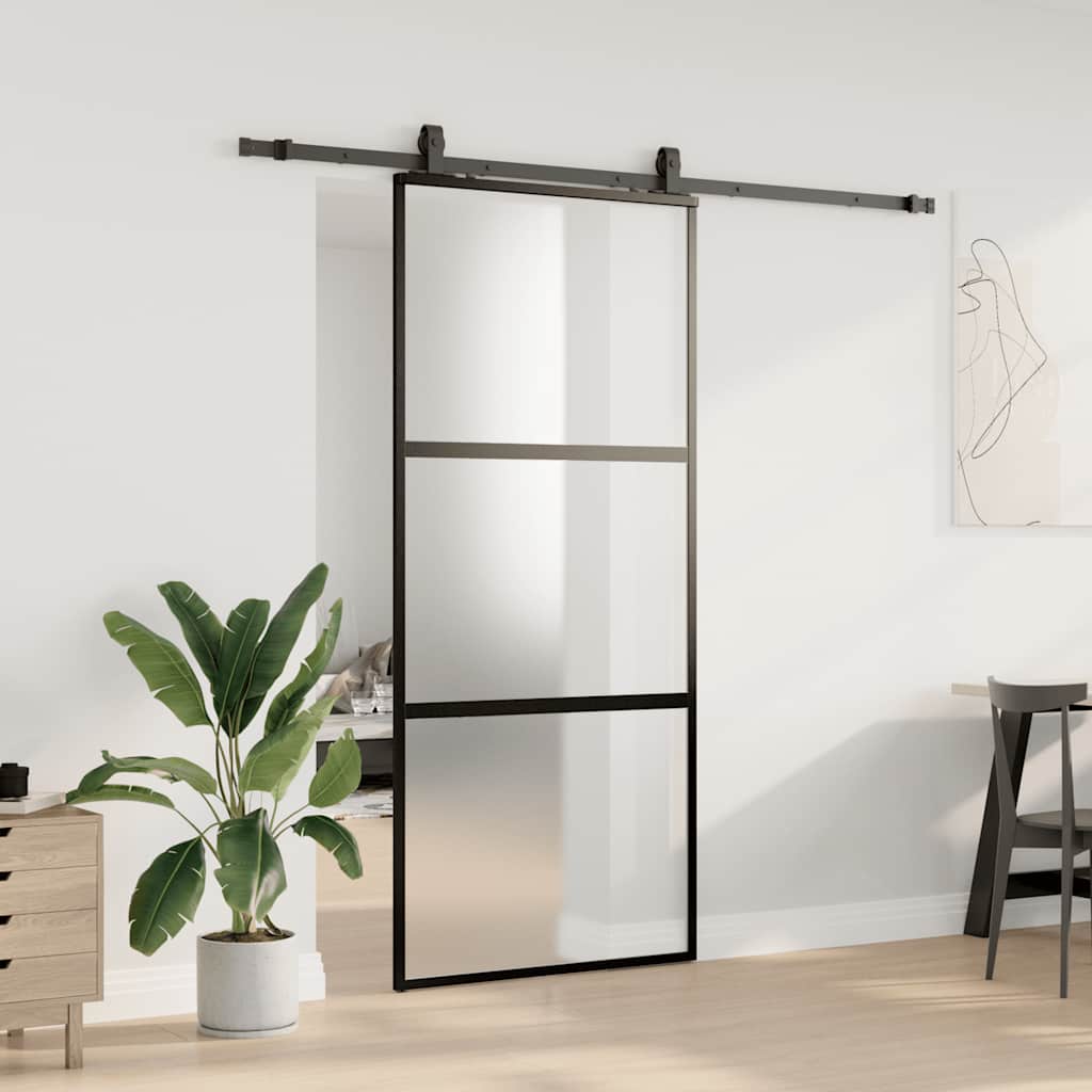 vidaXL Porta Scorrevole Set Ferramenta Nera 90x205 cm Vetro Temperato