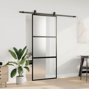 vidaXL Porta Scorrevole Set Ferramenta Nera 90x205 cm Vetro Temperato