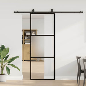 vidaXL Porta Scorrevole Set Ferramenta Nera 76x205 cm Vetro Temperato