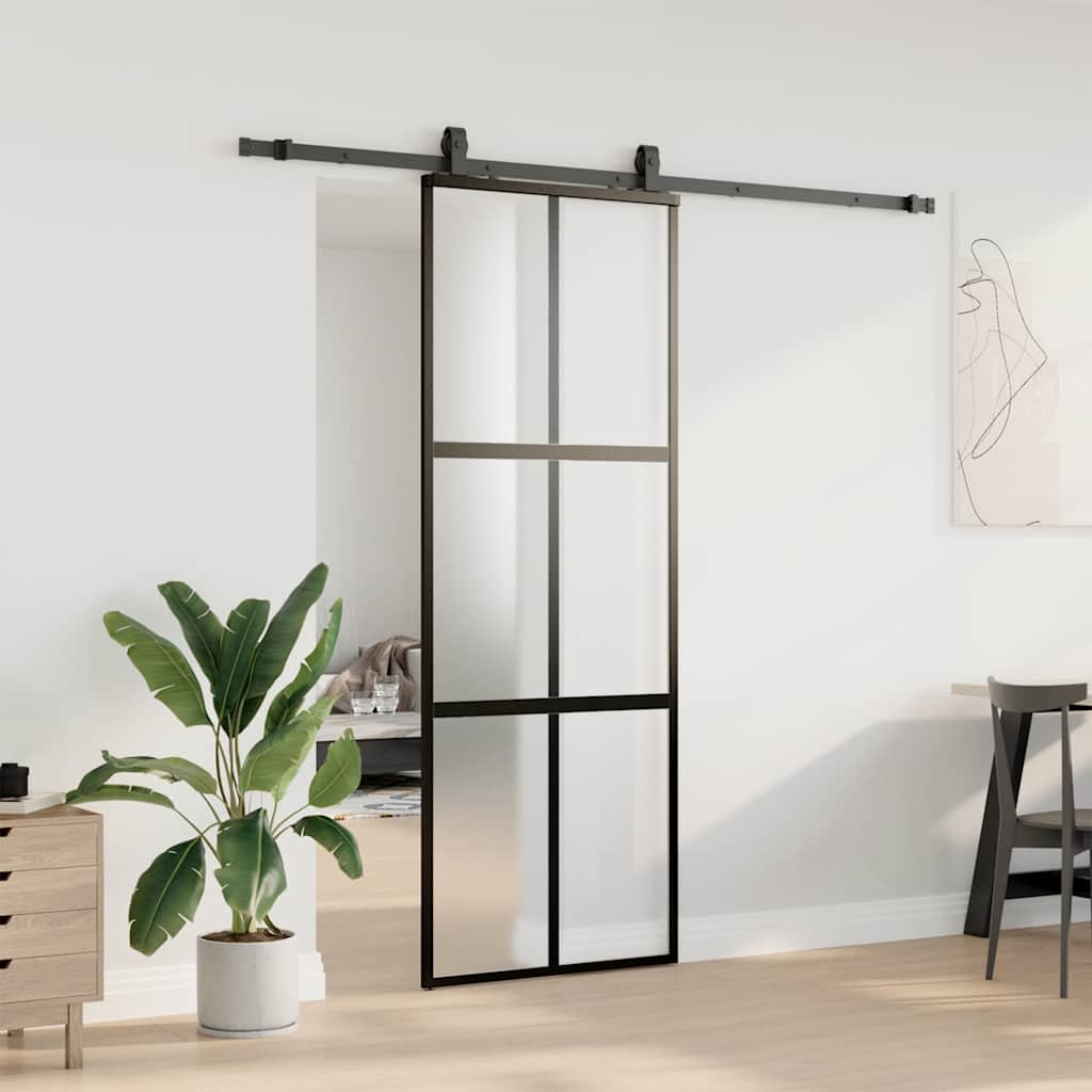 vidaXL Porta Scorrevole Set Ferramenta Nera 76x205 cm Vetro Temperato